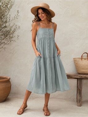 En Saison - feminine sage blue green maxi dress with pockets